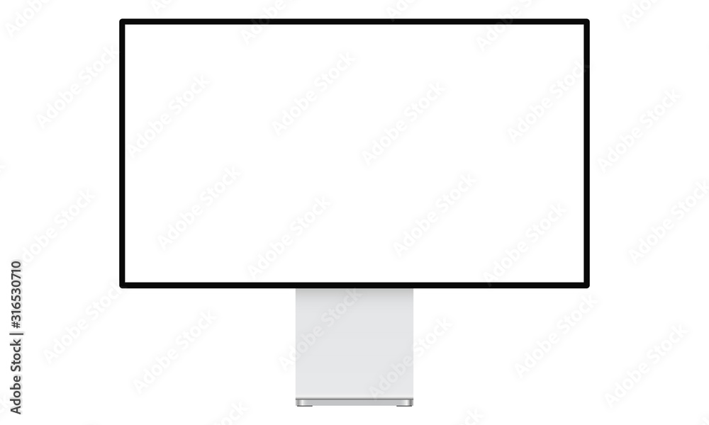 Modern computer monitor mockup isolated on white background front view. Vector illustration