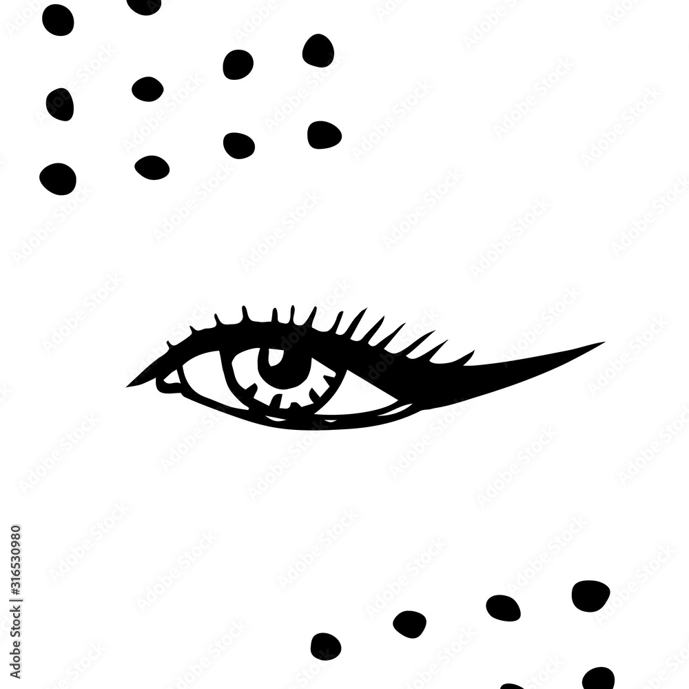Obraz premium Hand drawn illustration. An open female eye with long lashes. Simple sketch, black lines.
