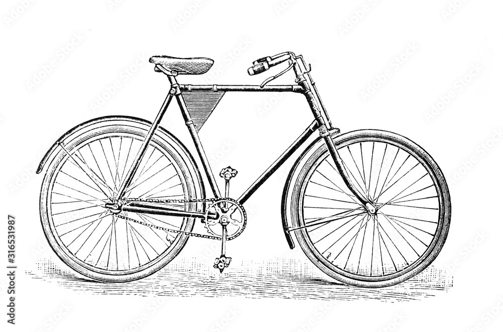 Old bicycle /old Antique illustration from Brockhaus Konversations-Lexikon 1908 Old bicycle /old Antique illustration from Brockhaus Konversations-Lexikon 1908
