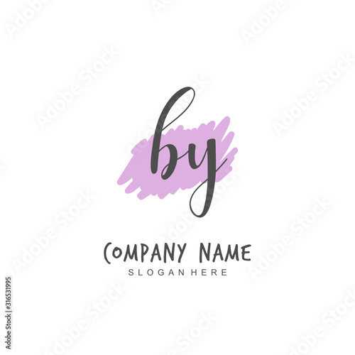 Handwritten initial letter B Y BY for identity and logo. Vector logo template with handwriting and signature style.