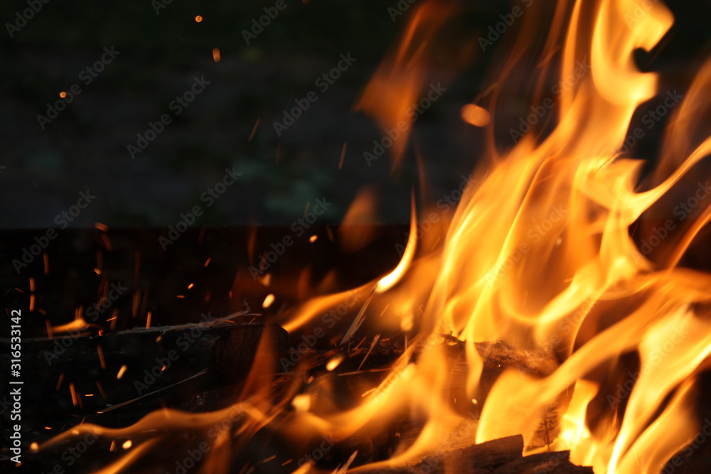Fire burning firewood. Fire background.