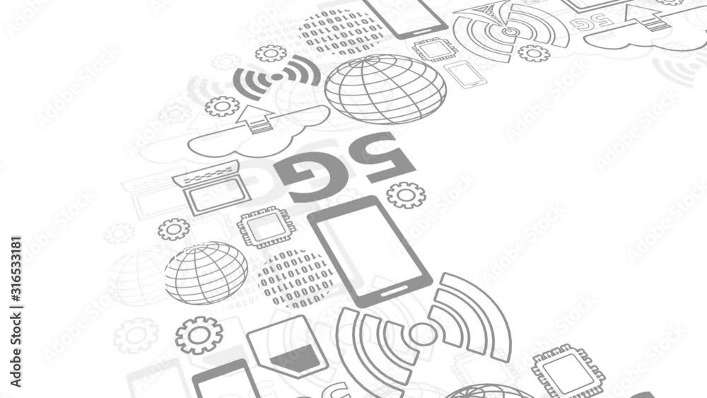 Mobile gadgets technology concept animation. Circle frame with technology thin line icons. 5G Network Symbol. Mobile gadgets technology concept animation. Circle frame with technology thin line icons. 5G Network Symbol.