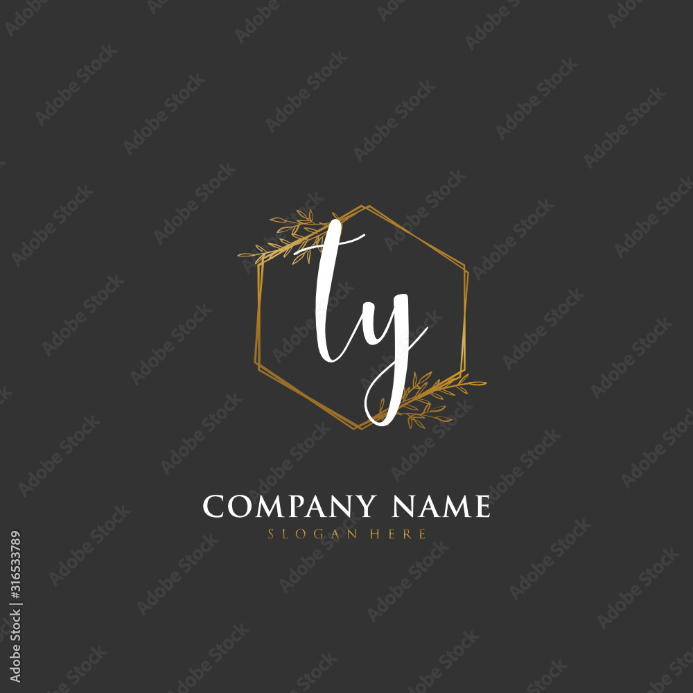 Handwritten initial letter T Y TY for identity and logo. Vector logo template with handwriting and signature style.