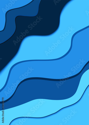 Paper art abstract blue color 3d background design layout for cover book or banners presentations, brochure, poster, wallpaper background vector illustration.