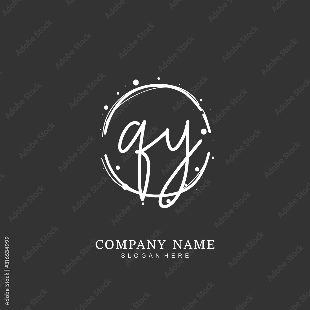 Fototapeta premium Handwritten initial letter Q Y QY for identity and logo. Vector logo template with handwriting and signature style.