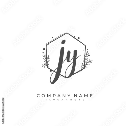  Handwritten initial letter J Y JY for identity and logo. Vector logo template with handwriting and signature style.