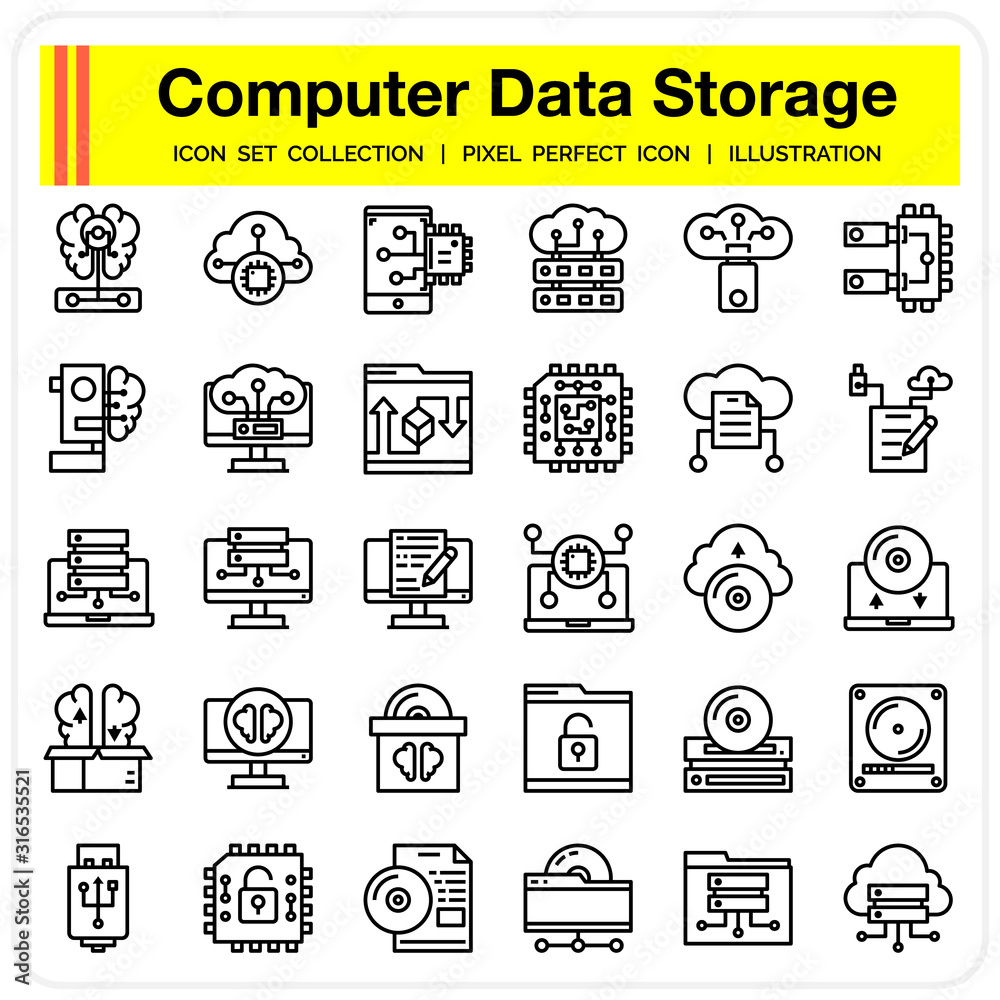 computer data storage icons set , concept design 