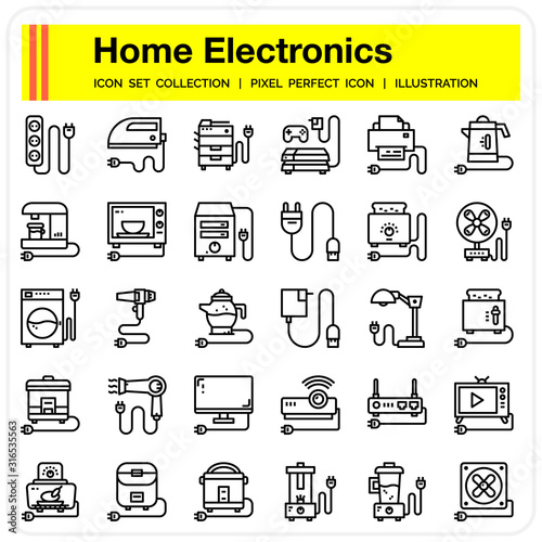 Home Electronics icons set, design pixel perfect icons set.