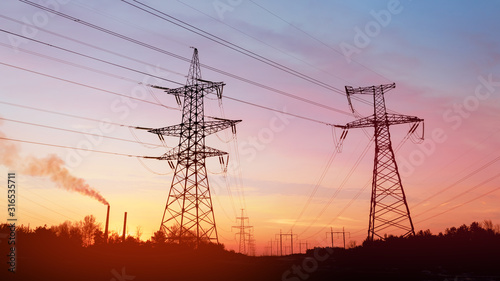 powerline against the background of natural beauty / a vivid example of energy in nature