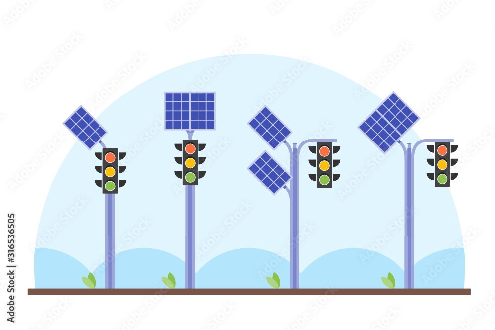 Obraz premium Solar Panel Traffic Light vector illustration design. Green energy electricity element. Can be used for web and mobile development suitable for infographic