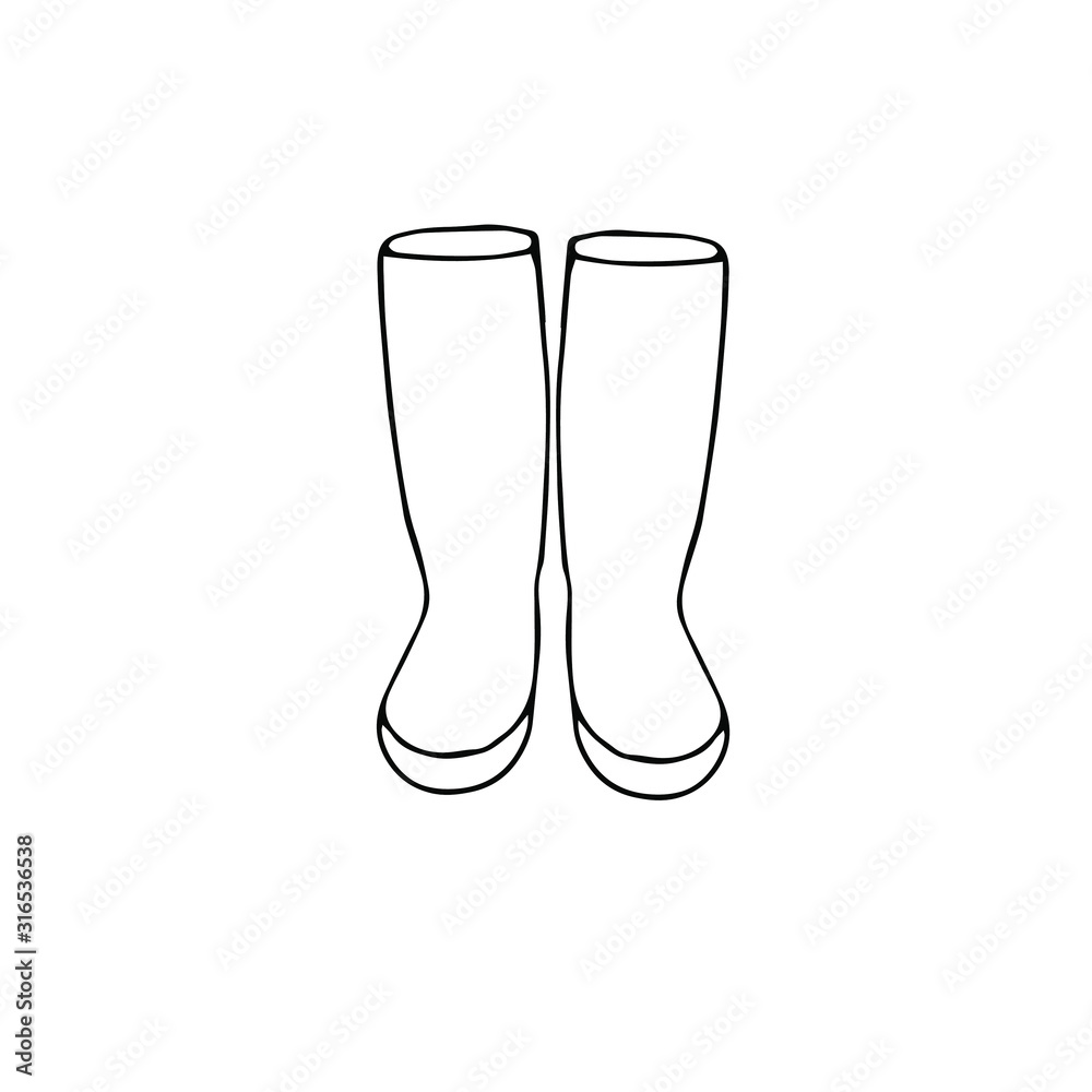 Rubber buts. Gardening icon. Ink hand drawn monochrome art design elements stock vector illustration for web, for print, for label Rubber buts. Gardening icon. Ink hand drawn monochrome art design elements stock vector illustration for web, for print, for label