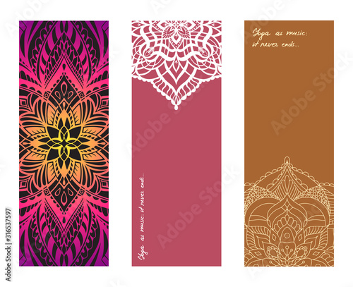 Set of yoga mat vector pattern. Vector design mat for yoga practice and pilates exercises