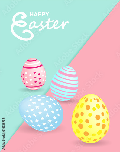 Fototapeta Naklejka Na Ścianę i Meble -  Happy easter. Celebration. Colorful easter egg on colorful pastels paper background. light and shadow . Vector.
