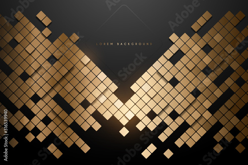 Abstract gold and black square mosaic shapes background