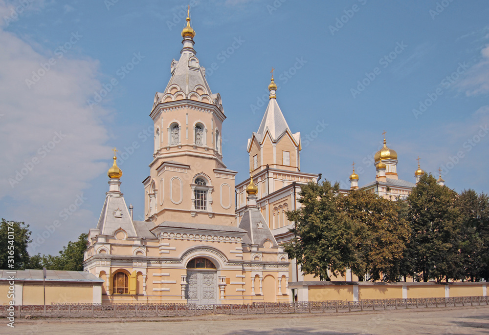 Holy Trinity Monastery in the city of Korets, Rivne region of Ukraine. Autumn sunny day