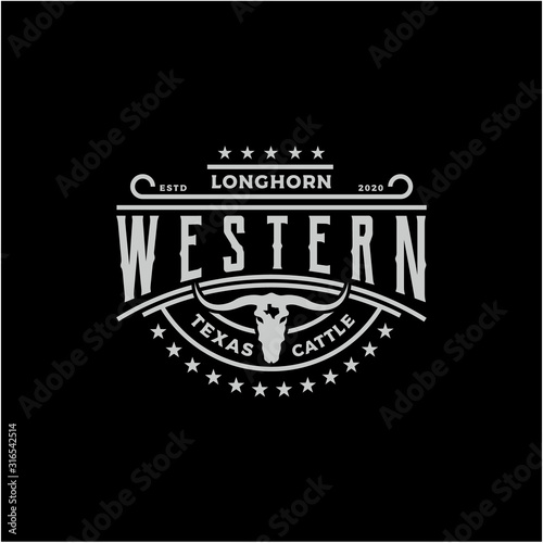 Texas Longhorn, Country Western Bull Cattle Vintage Western Label Typography Logo Design