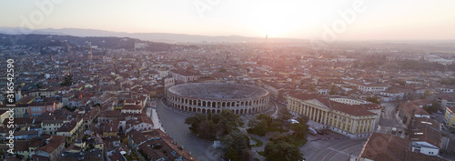 Aerial video shooting with drone of Verona, city on the Adige river in Veneto famous for Romeo and Juliet a Shakespeare’s play, has been awarded World Heritage Site status by UNESCO
