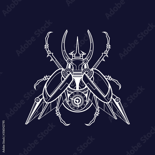 mechanical atlas beetle illustration and tshirt design