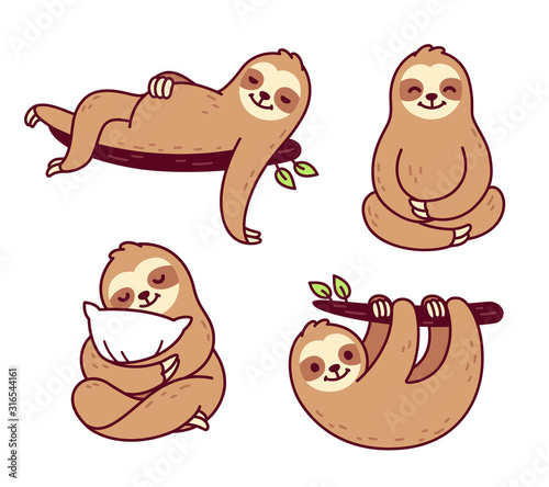 Cute cartoon sloth set photo