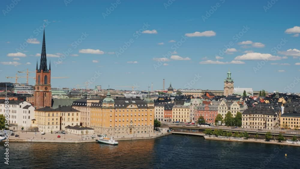 Pan shot of the city of Stockholm. A clear sunny day in the capital of Sweden Pan shot of the city of Stockholm. A clear sunny day in the capital of Sweden