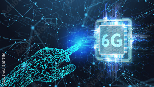 The concept of 6G network, high-speed mobile Internet, new generation networks. Business, modern technology, internet and networking concept. photo