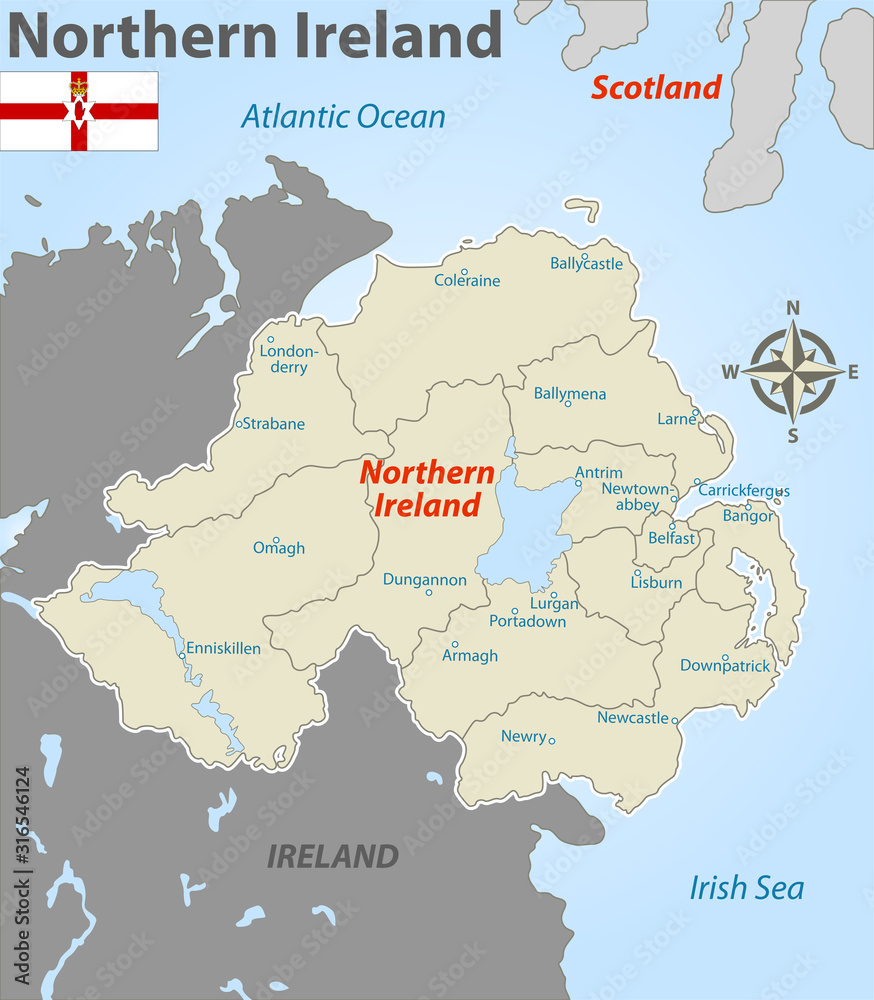 Map of Northern Ireland with Districts