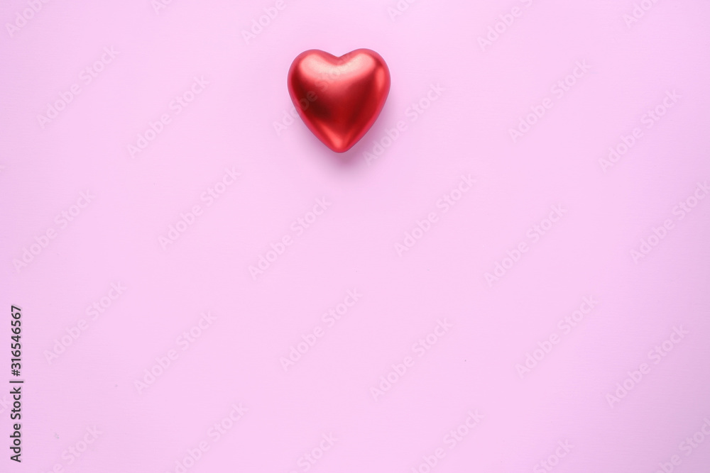 Festive design greeting card. Red heart decorations on pink surface. Valentine's, Mother's or Women's Day, holiday concept. Copy space.