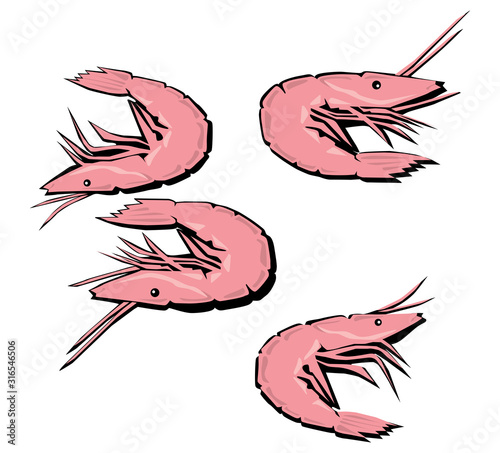 Shrimp set.  Pop-art. Retro style. Vector illustration