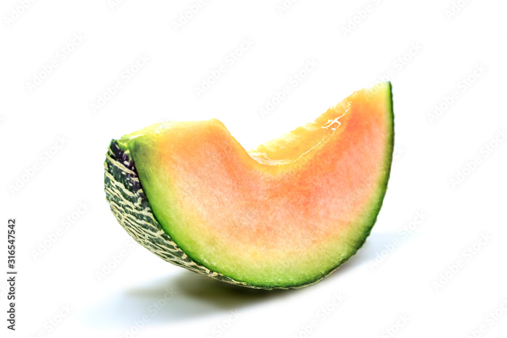 Melon Cantaloupe cut slice isolated on white background