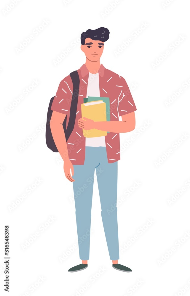 smiling teenager student with books and backpack smiling teenager student with books and backpack