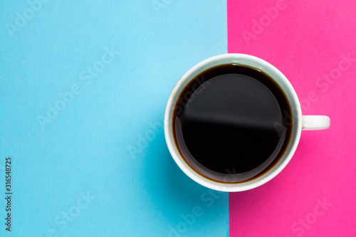 selective focus, a Cup of coffee on a double background