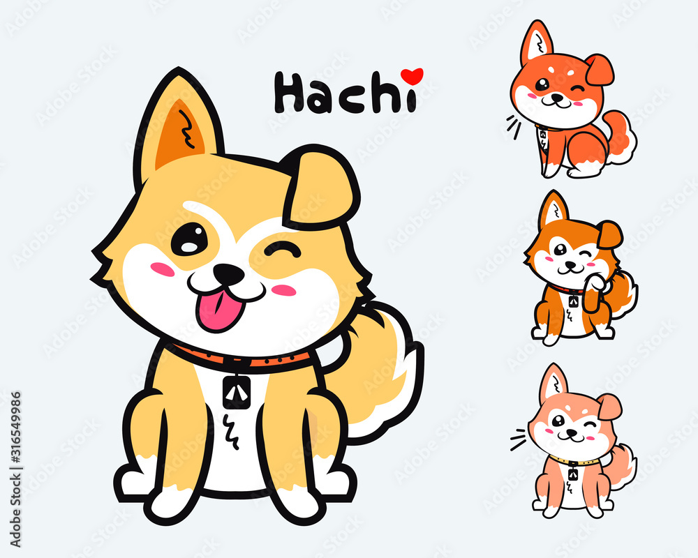 Vector set cute hachiko dog