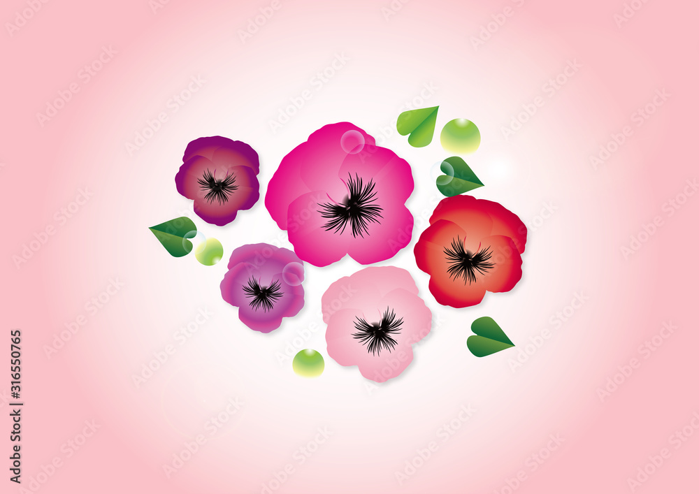 パンジー春の花ピンク系の花びらのイラストピンク背景素材 Stock Illustration Adobe Stock