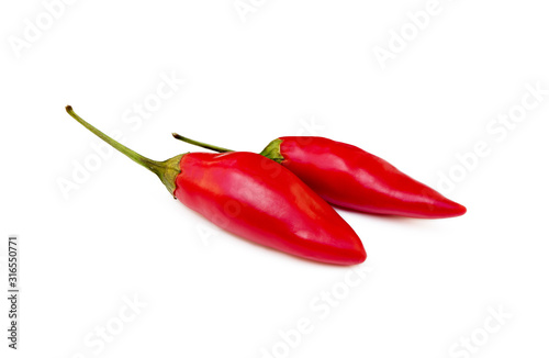  Red hot peppers isolated on white background