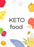 Keto food vertical banner. Ketogenic diet concept. Low carb, high fat.
