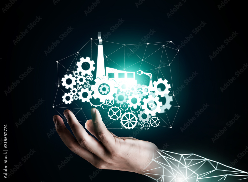 Futuristic industry 4.0 concept - Engineering with graphic interface  showing automation design, robot operation, usage of machine deep learning  for future manufacturing. Photos | Adobe Stock