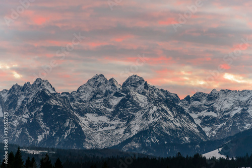 Fototapeta Naklejka Na Ścianę i Meble -  Views on Tatra Mountain in winter scenery from Zab Village