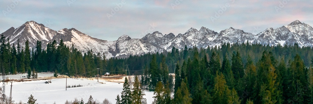 Fototapeta premium Views on Tatra Mountain in winter scenery from Zab Village