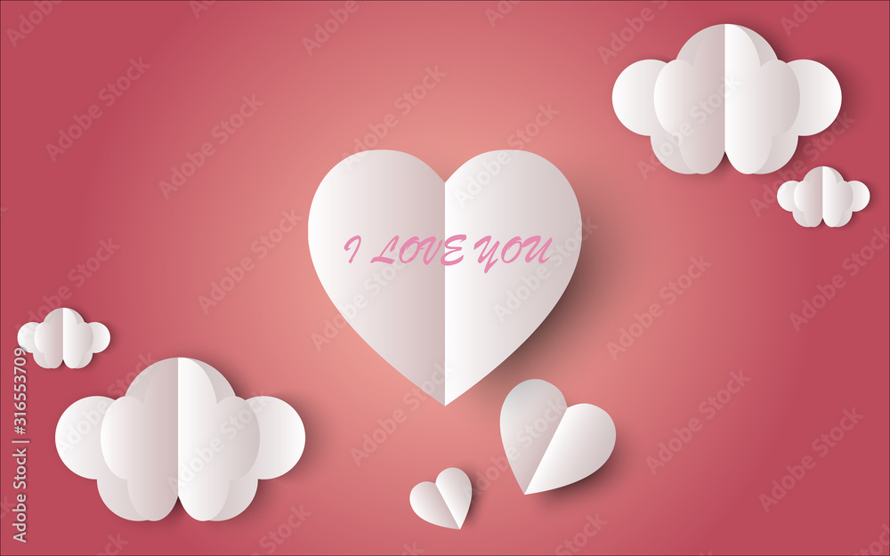 Valentines Day background. Heart shaped paper on pastel  background. Valentines day concept. and top view