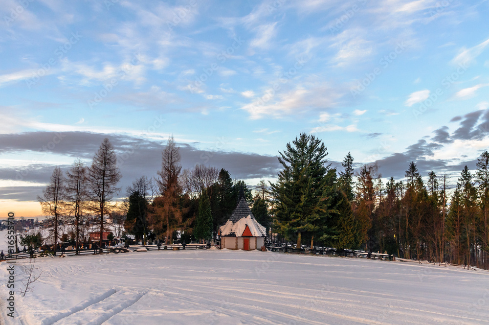 Views on Tatra Mountain in winter scenery from Zab Village