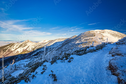 Winter mountain landscape in a sunny day. The Mala Fatra national park in Slovakia, Europe.