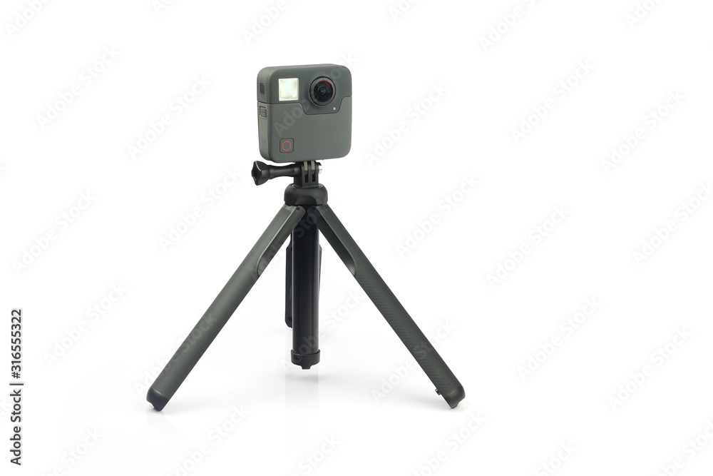 Modern 360 degree digital camera with tripod Modern 360 degree digital camera with tripod