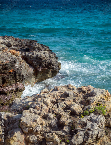 turquoise sea water of Mediterranian Coast landscape and rocks photo