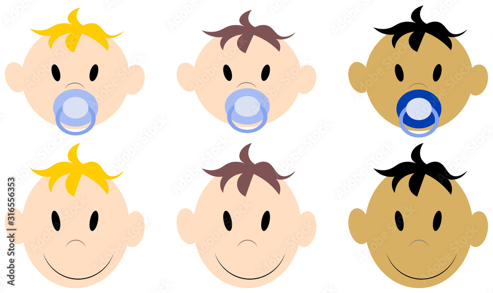 Vector set of baby faces. Children cartoon set. Smiling baby icons. Vector set of baby faces. Children cartoon set. Smiling baby icons.
