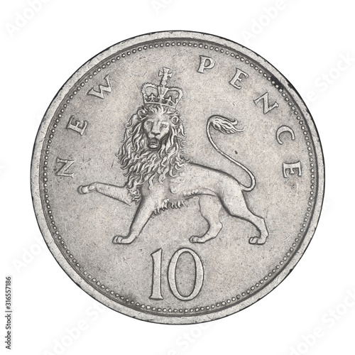 English ten pence with queen and lion