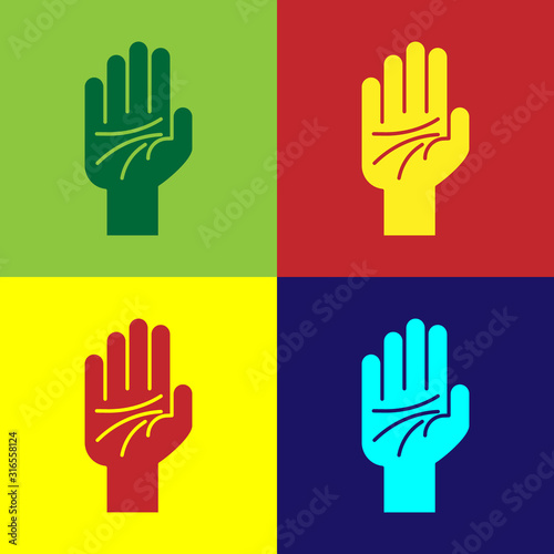 Color Palmistry of the hand icon isolated on color background. Vector Illustration