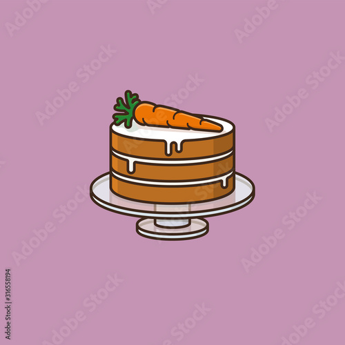 Carrot cake on glass platter color vector illustration for Carrot Cake Day