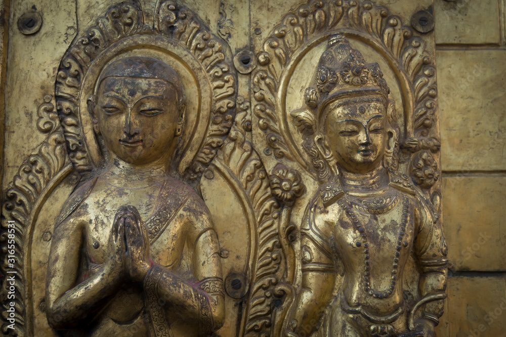 Hinduist statues in kathmandu temple, Nepal