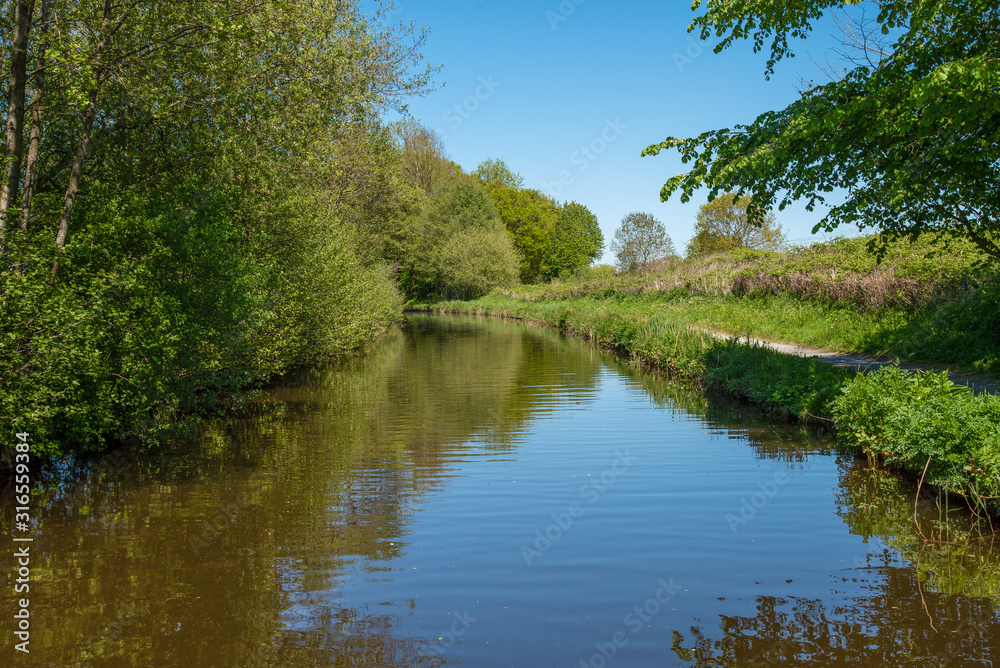 Scenic canal view of the Llangollen Canal near Chirk, Wales,UK