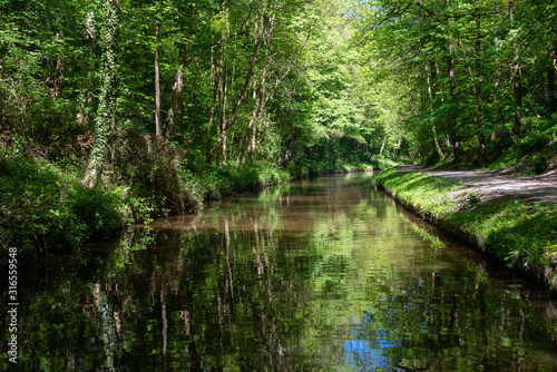 Scenic canal view of the Llangollen Canal near Chirk, Wales,UK